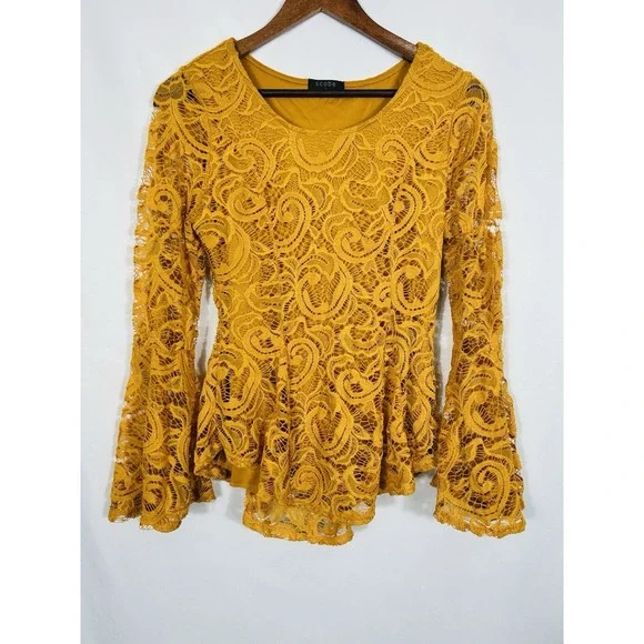 Vintage Women's Y2K Lace Crochet Lace Top Size L Bell Sleeve Boho Fairy Hippie - Picture 3 of 13